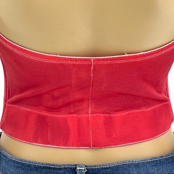 Cupid 38B American VINTAGE 90s Red Hand Dyed Elastic Pullover Bustier - Picture 6 of 7